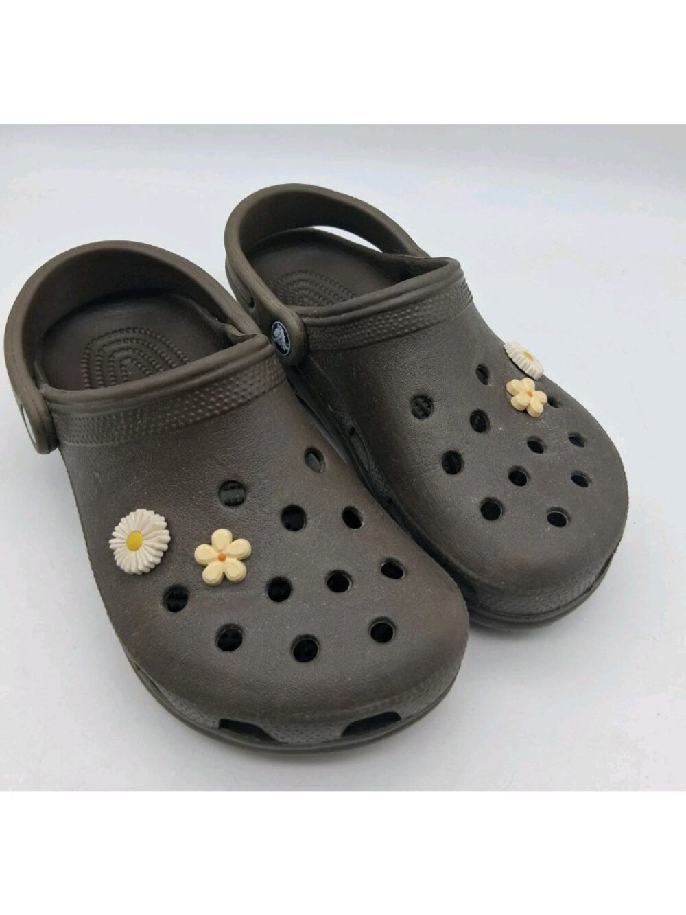 Original Crocs Classic Clog Brown Flower Charms Woman 6 Men 4